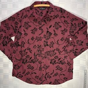 XXXL B , Beverly Hills Polo Club Red & Black Floral Plaid Shirt
